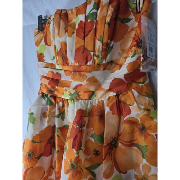 Davids Bridal Short Bright Orange floral Strapless Formal dress- Size 4- NWT - Picture 11 of 12